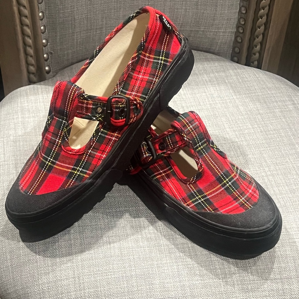 Red Plaid Mary Jane Shoes vans size 8 - Picture 2 of 5
